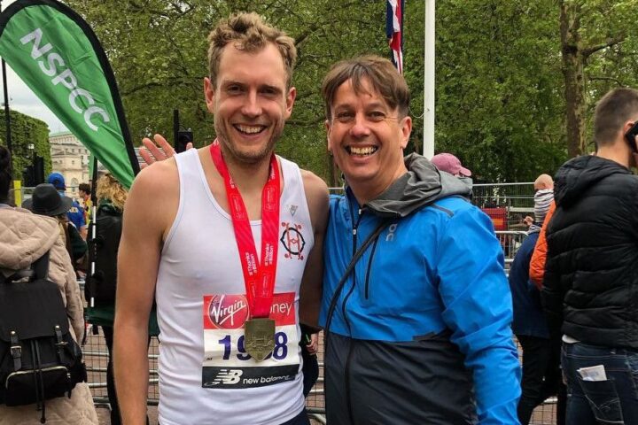 Nick Harris-Fry wearing London Marathon finisher